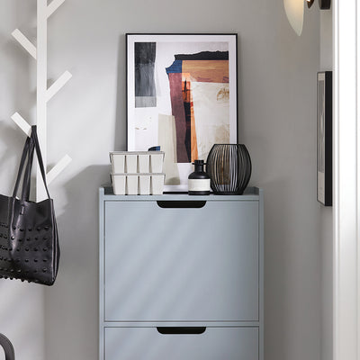 SoBuy FSR151-H-HG Armoire à Chaussures 3 Abattants Ultra-Slim 19cm, Rangement Compact pour Entrée Couloir – 50x19x129 cm, Gris