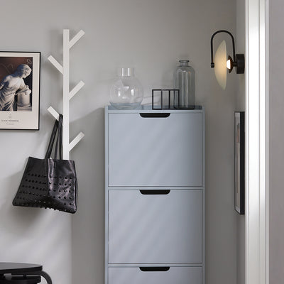 SoBuy FSR151-H-HG Armoire à Chaussures 3 Abattants Ultra-Slim 19cm, Rangement Compact pour Entrée Couloir – 50x19x129 cm, Gris