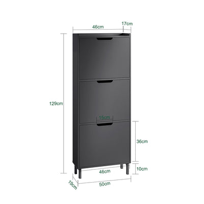 SoBuy FSR151-H-SCH Armoire à Chaussures Ultra-Slim 19 cm | 3 Abattants, 6–8 Paires, Noir