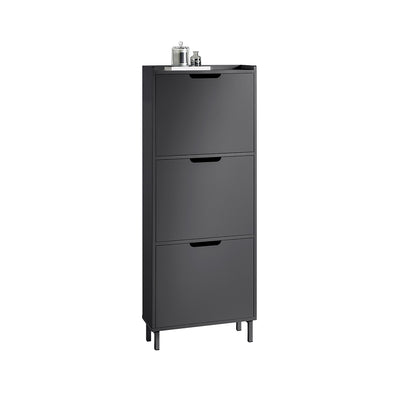 SoBuy FSR151-H-SCH Armoire à Chaussures Ultra-Slim 19 cm | 3 Abattants, 6–8 Paires, Noir