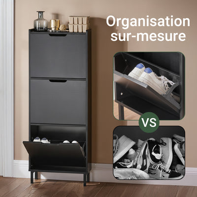 SoBuy FSR151-H-SCH Armoire à Chaussures Ultra-Slim 19 cm | 3 Abattants, 6–8 Paires, Noir