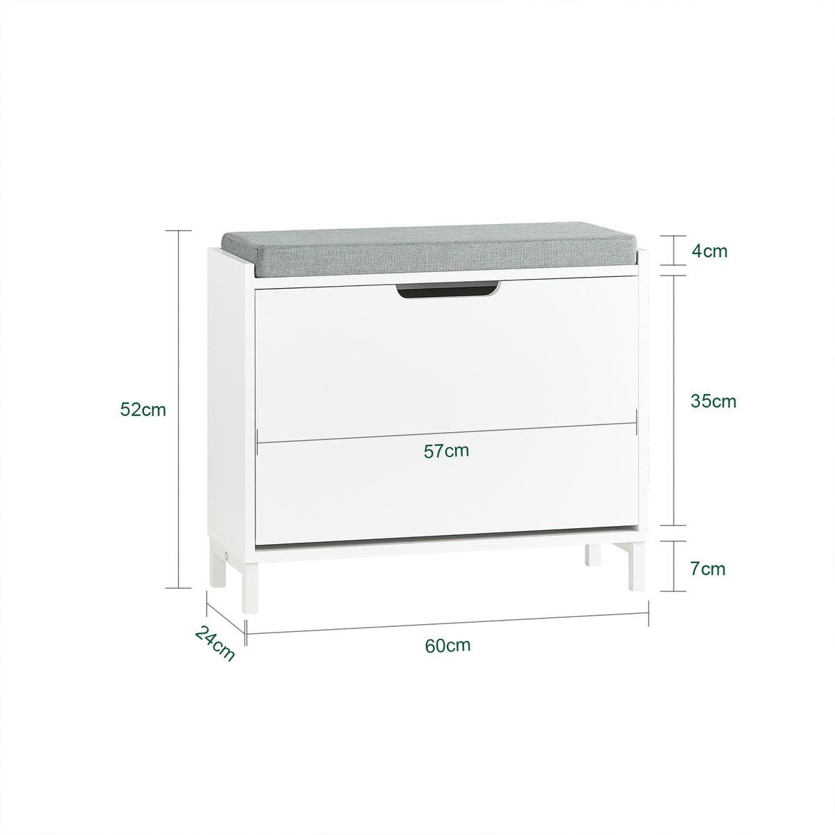 SoBuy FSR151-K-W Banc à Chaussures avec Coussin Rembourré et 1 Abattant, Slim 24cm pour Entrée – 60x24x52 cm, Blanc