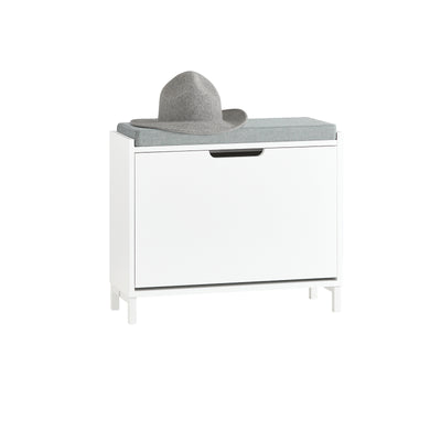 SoBuy FSR151-K-W Banc à Chaussures avec Coussin Rembourré et 1 Abattant, Slim 24cm pour Entrée – 60x24x52 cm, Blanc