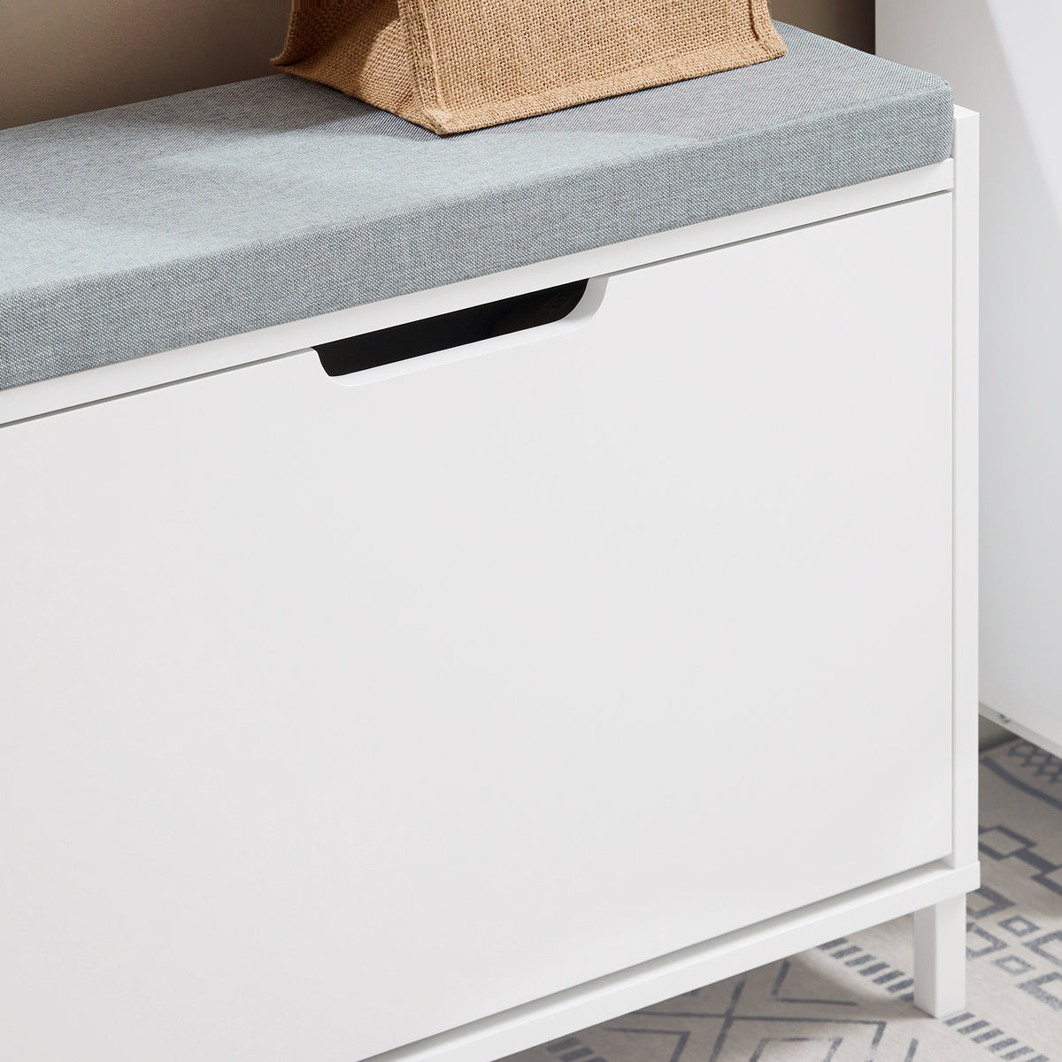 SoBuy FSR151-K-W Banc à Chaussures avec Coussin Rembourré et 1 Abattant, Slim 24cm pour Entrée – 60x24x52 cm, Blanc