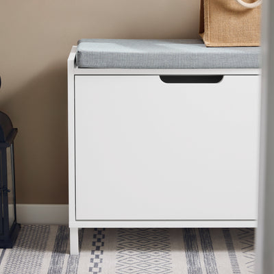 SoBuy FSR151-K-W Banc à Chaussures avec Coussin Rembourré et 1 Abattant, Slim 24cm pour Entrée – 60x24x52 cm, Blanc