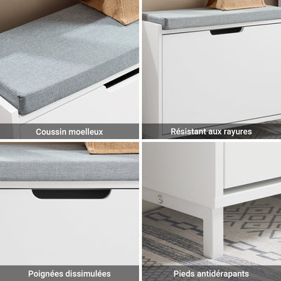 SoBuy FSR151-K-W Banc à Chaussures avec Coussin Rembourré et 1 Abattant, Slim 24cm pour Entrée – 60x24x52 cm, Blanc