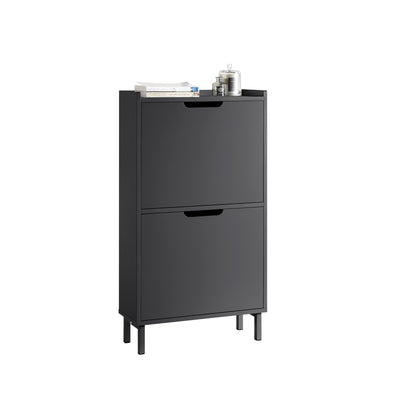 SoBuy FSR151-SCH Meuble à Chaussures Ultra-Slim 19 cm à 2 Abattants – 4 Paires – MDF E1 – Noir