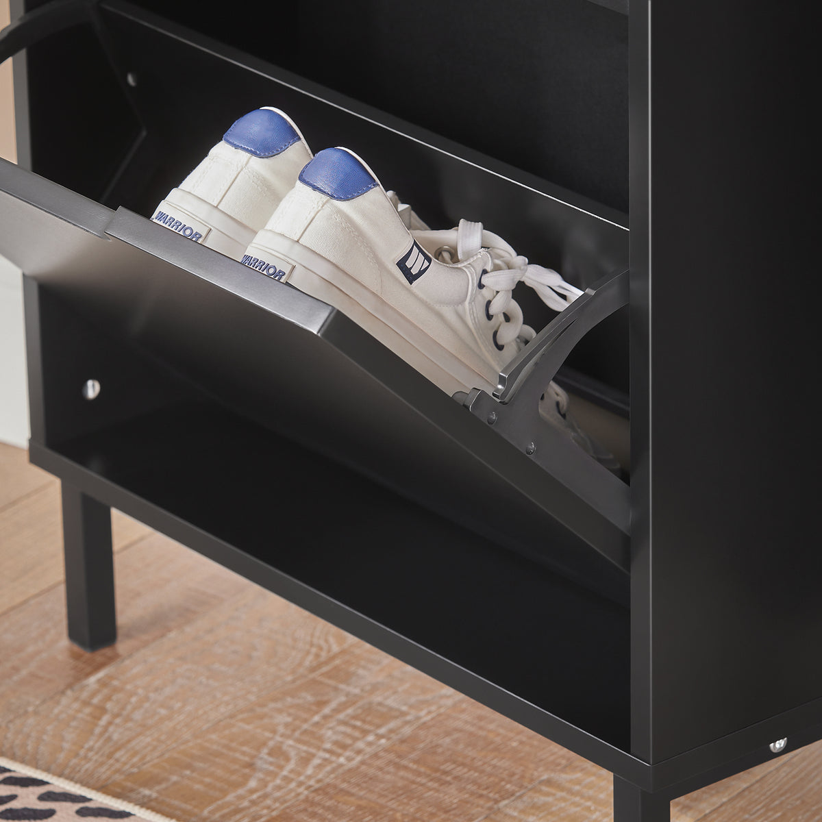SoBuy FSR151-SCH Meuble à Chaussures Ultra-Slim 19 cm à 2 Abattants – 4 Paires – MDF E1 – Noir