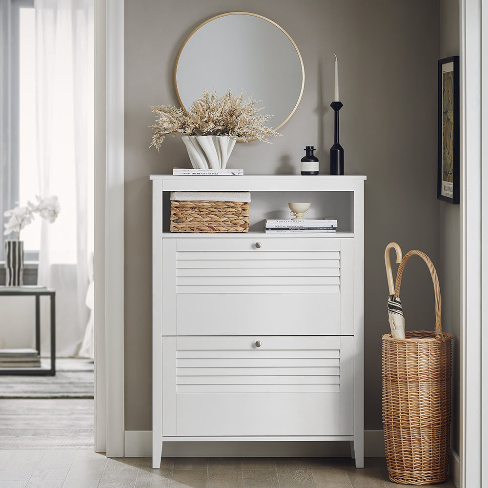 SoBuy FSR152-W Meuble à Chaussures à Abattants 2 Niveaux – Rangement Discret pour Entrée – 80x25x108 cm Blanc