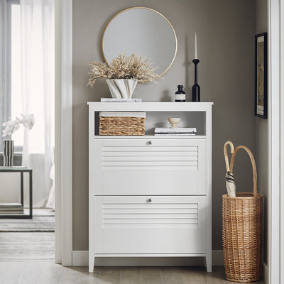 SoBuy FSR152-W Meuble à Chaussures à Abattants 2 Niveaux – Rangement Discret pour Entrée – 80x25x108 cm Blanc