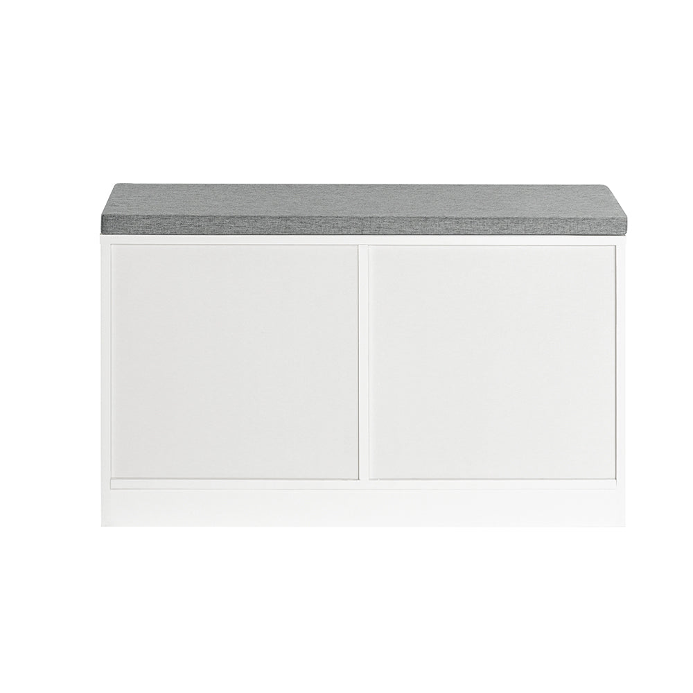 SoBuy FSR153-W Banc à Chaussures avec Coussin Rembourré et Porte de Grange Coulissante pour Entrée – 80x30x49 cm, Blanc