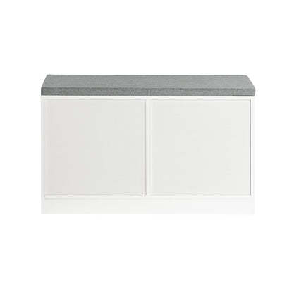 SoBuy FSR153-W Banc à Chaussures avec Coussin Rembourré et Porte de Grange Coulissante pour Entrée – 80x30x49 cm, Blanc