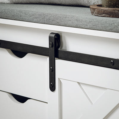 SoBuy FSR153-W Banc à Chaussures avec Coussin Rembourré et Porte de Grange Coulissante pour Entrée – 80x30x49 cm, Blanc