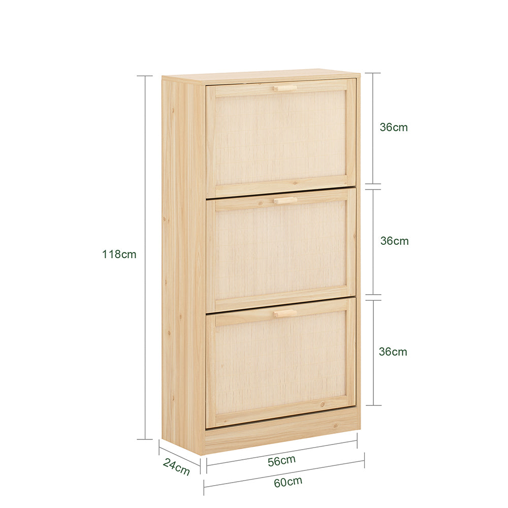 SoBuy FSR159-N Armoire à Chaussures 3 Abattants – L60 × P24 × H118 cm, Naturel