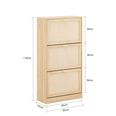 SoBuy FSR159-N Armoire à Chaussures 3 Abattants – L60 × P24 × H118 cm, Naturel