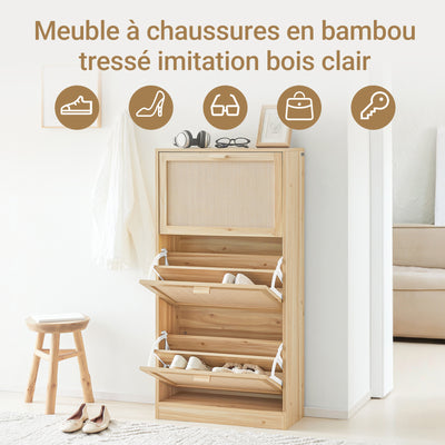 SoBuy FSR159-N Armoire à Chaussures 3 Abattants – L60 × P24 × H118 cm, Naturel