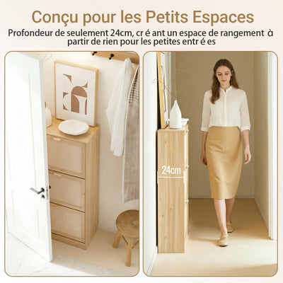 SoBuy FSR159-N Armoire à Chaussures 3 Abattants – L60 × P24 × H118 cm, Naturel