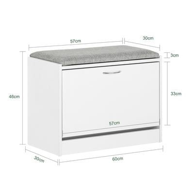 SoBuy FSR16-HG Banc à Chaussures avec 1 Abattant et Coussin Rembourré, Coffre de Rangement pour Entrée – 60x30x46 cm, Gris