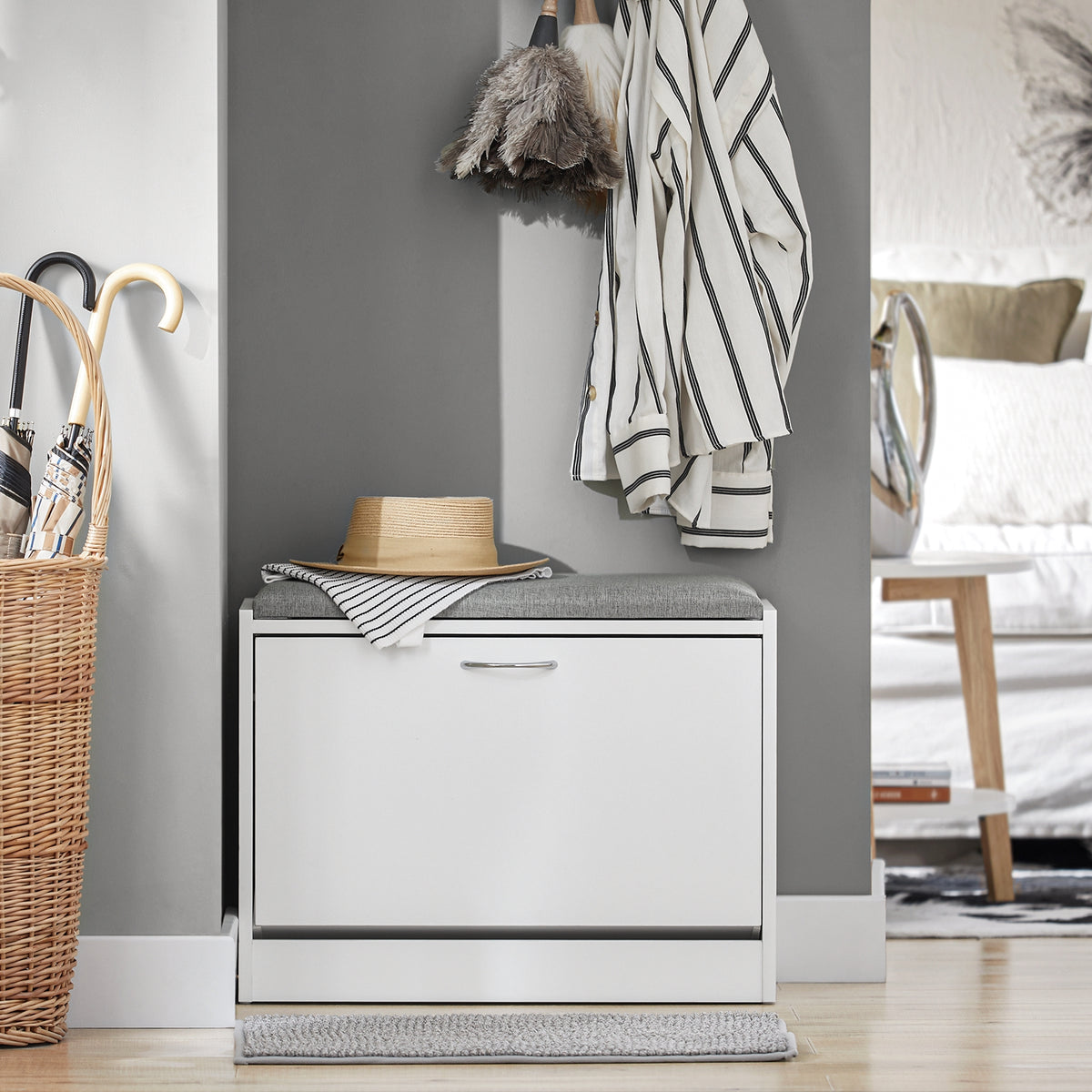 SoBuy FSR16-HG Banc à Chaussures avec 1 Abattant et Coussin Rembourré, Coffre de Rangement pour Entrée – 60x30x46 cm, Gris