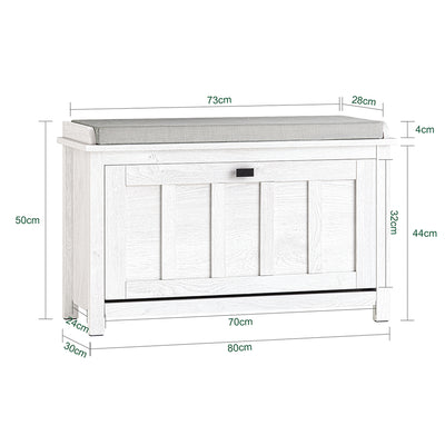 SoBuy FSR161-W Banc à Chaussures avec Coussin Rembourré et 1 Abattant pour Entrée Couloir – 80x30x50 cm, Blanc
