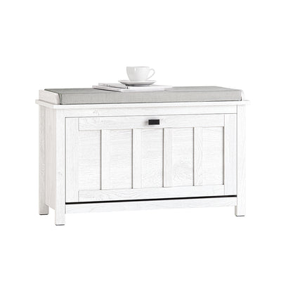 SoBuy FSR161-W Banc à Chaussures avec Coussin Rembourré et 1 Abattant pour Entrée Couloir – 80x30x50 cm, Blanc