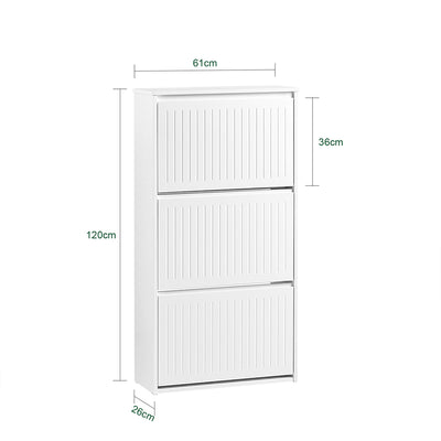 SoBuy FSR165-H-W Meuble à Chaussures à Abattants 3 Niveaux – Rangement Discret pour Entrée – 61x26x120 cm Blanc