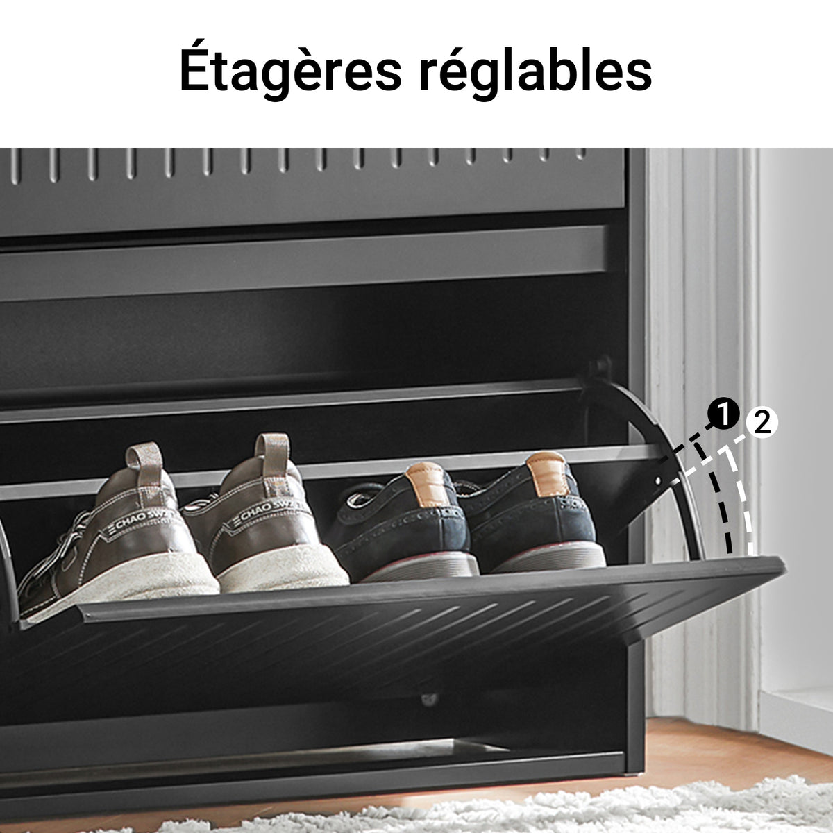 SoBuy FSR165-K-SCH Meuble à Chaussures à Abattants 2 Niveaux – Rangement Discret pour Entrée – 61x26x81 cm Noir