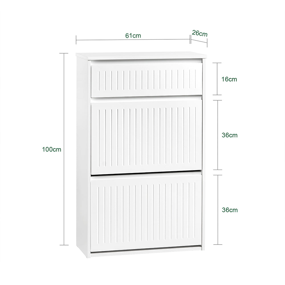 SoBuy FSR165-W Meuble à Chaussures à Abattants 2 Niveaux – Rangement Discret pour Entrée – Blanc