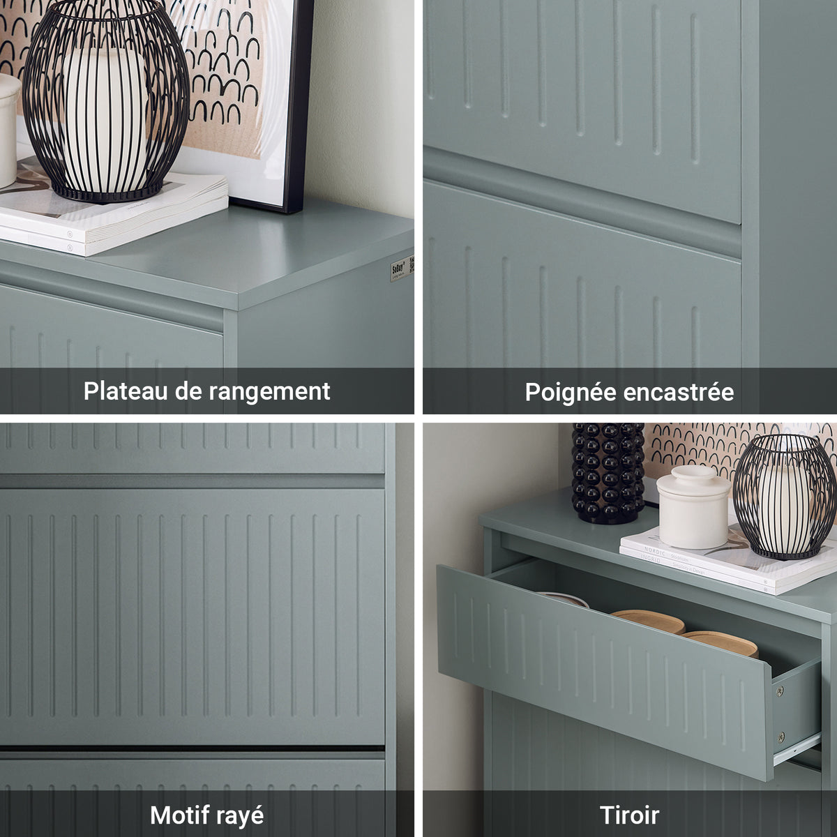 SoBuy FSR165-HG Armoire à Chaussures avec Coussin Rembourré, Coffre 2 Abattants, Capacité 30 kg pour Entrée – Gris