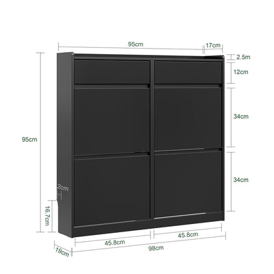 SoBuy FSR169-SCH Meuble à Chaussures Ultra-Slim 19 cm à Abattants – Rangement Discret – Noir
