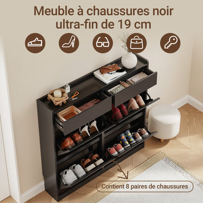SoBuy FSR169-SCH Meuble à Chaussures Ultra-Slim 19 cm à Abattants – Rangement Discret – Noir