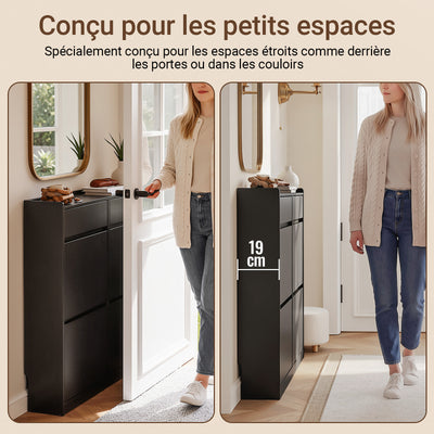 SoBuy FSR169-SCH Meuble à Chaussures Ultra-Slim 19 cm à Abattants – Rangement Discret – Noir