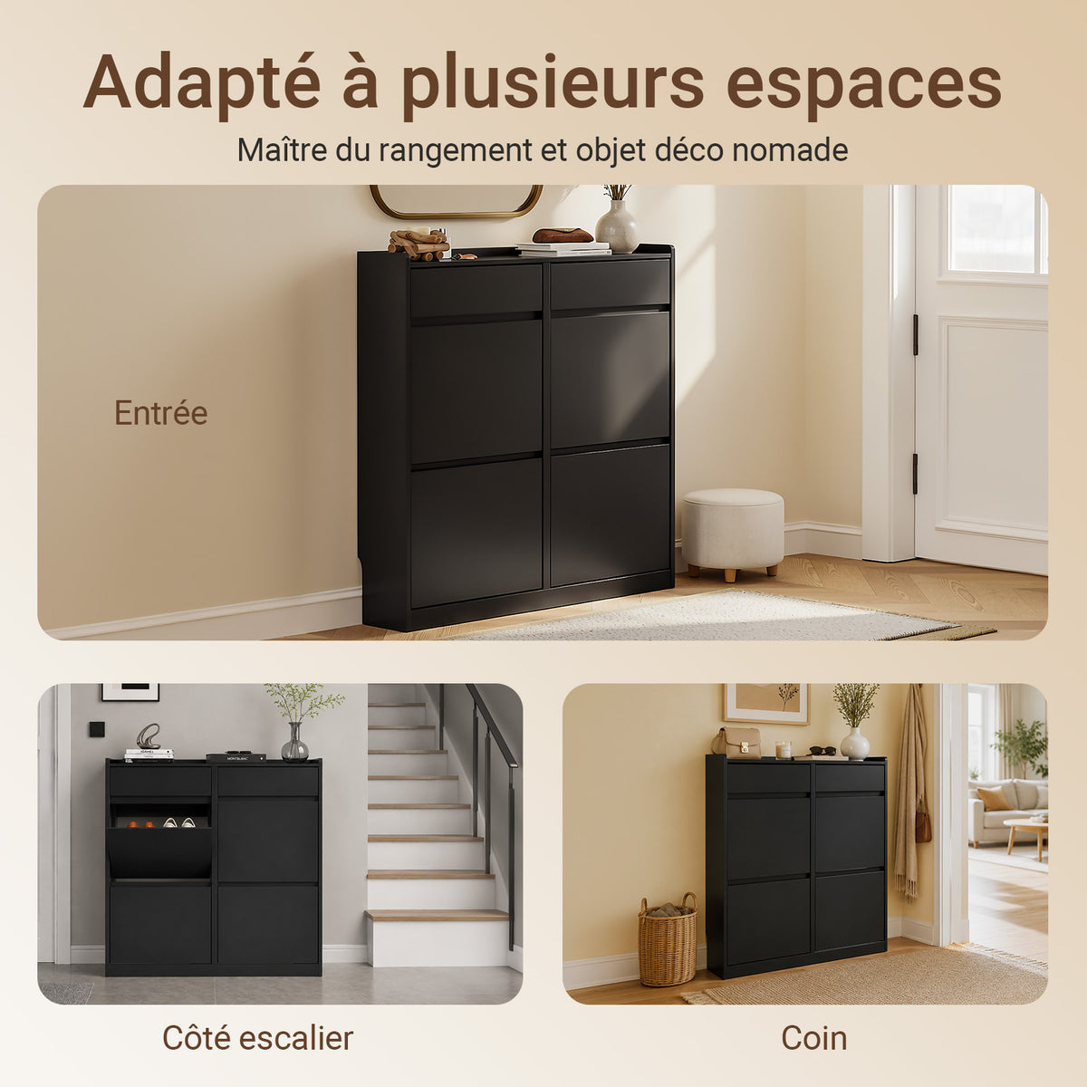 SoBuy FSR169-SCH Meuble à Chaussures Ultra-Slim 19 cm à Abattants – Rangement Discret – Noir