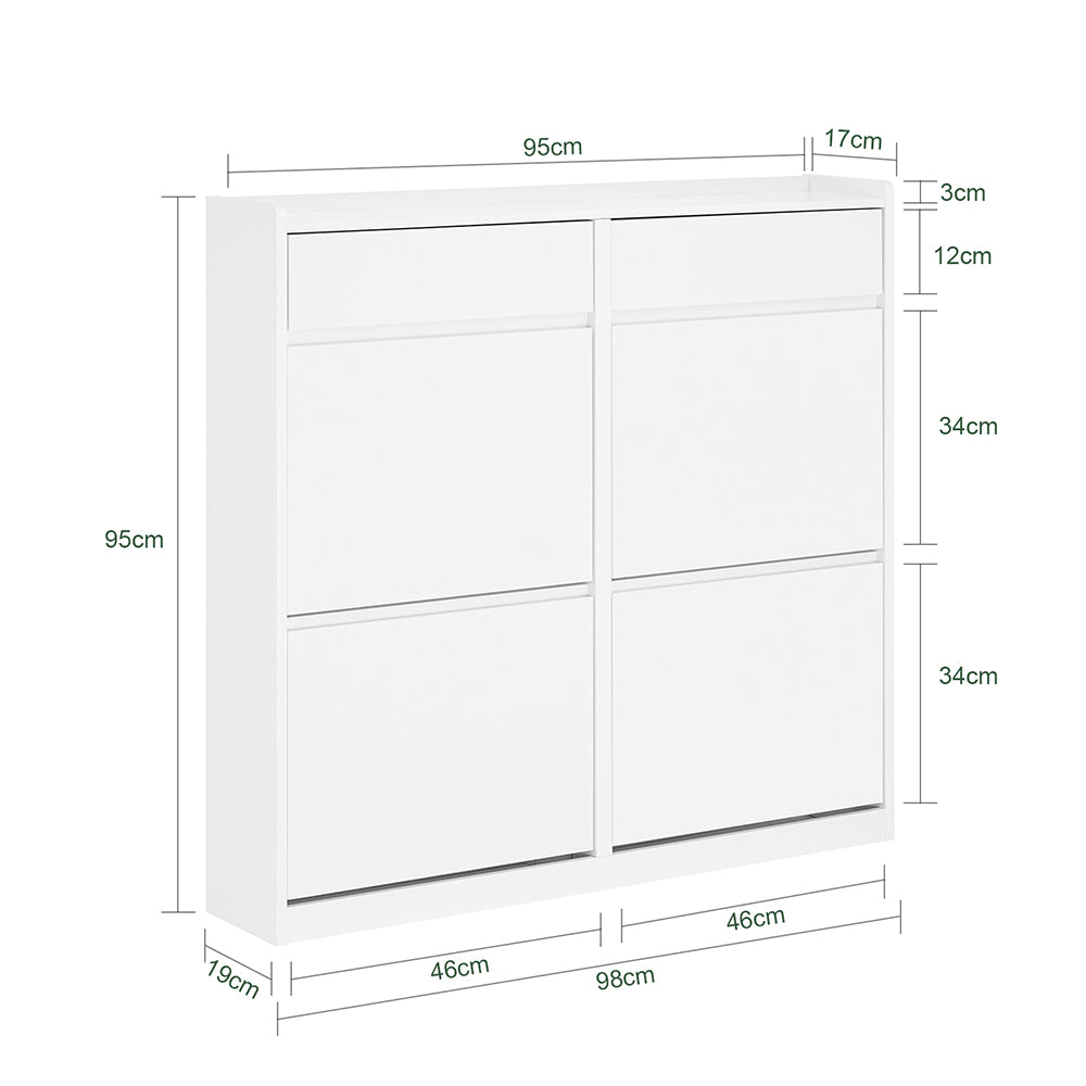 SoBuy FSR169-W Meuble à Chaussures Ultra-Slim 19 cm à Abattants – Rangement Discret – Blanc