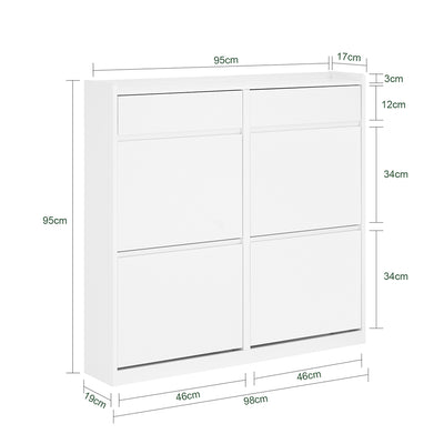 SoBuy FSR169-W Meuble à Chaussures Ultra-Slim 19 cm à Abattants – Rangement Discret – Blanc