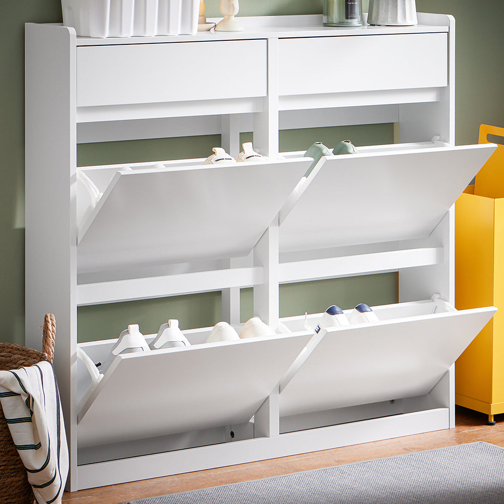SoBuy FSR169-W Meuble à Chaussures Ultra-Slim 19 cm à Abattants – Rangement Discret – Blanc