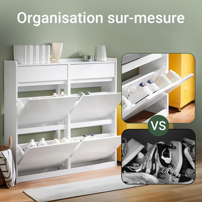 SoBuy FSR169-W Meuble à Chaussures Ultra-Slim 19 cm à Abattants – Rangement Discret – Blanc