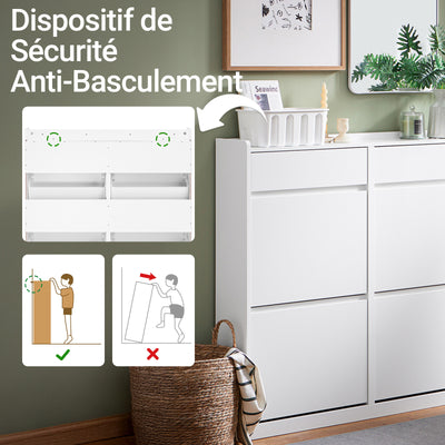 SoBuy FSR169-W Meuble à Chaussures Ultra-Slim 19 cm à Abattants – Rangement Discret – Blanc