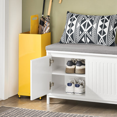 SoBuy FSR172-W Banc à Chaussures pour Enfants avec 2 Coussins Rembourrés, 2 Portes et 1 Tiroir, Charge 181 kg pour Entrée – 100x35x42 cm, Blanc