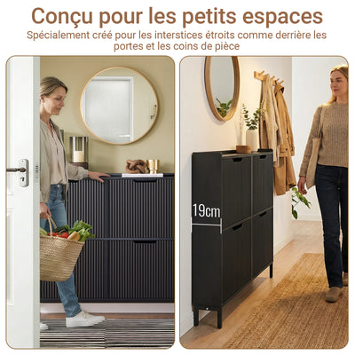 SoBuy FSR177-L-SCH Meuble à Chaussures Ultra-Slim 19 cm – 4 Abattants, 12 à 16 Paires – Noir