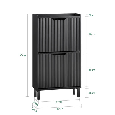 SoBuy FSR177-SCH Armoire à Chaussures 2 Abattants – 4 à 6 Paires, 19 cm de Profondeur, Anti-Basculement – 50×19×90 cm, Noir
