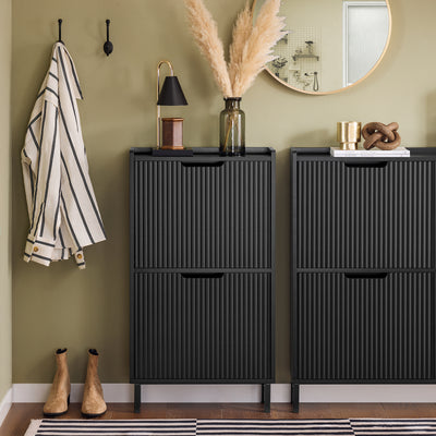 SoBuy FSR177-SCH Armoire à Chaussures 2 Abattants – 4 à 6 Paires, 19 cm de Profondeur, Anti-Basculement – 50×19×90 cm, Noir