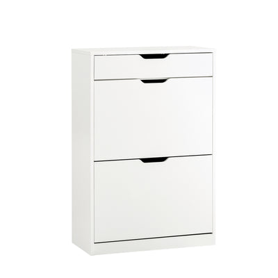 SoBuy FSR180-W Armoire à Chaussures 2 Abattants et 1 Tiroir, Meuble d'Entrée pour Couloir – 60x30x90 cm, Blanc