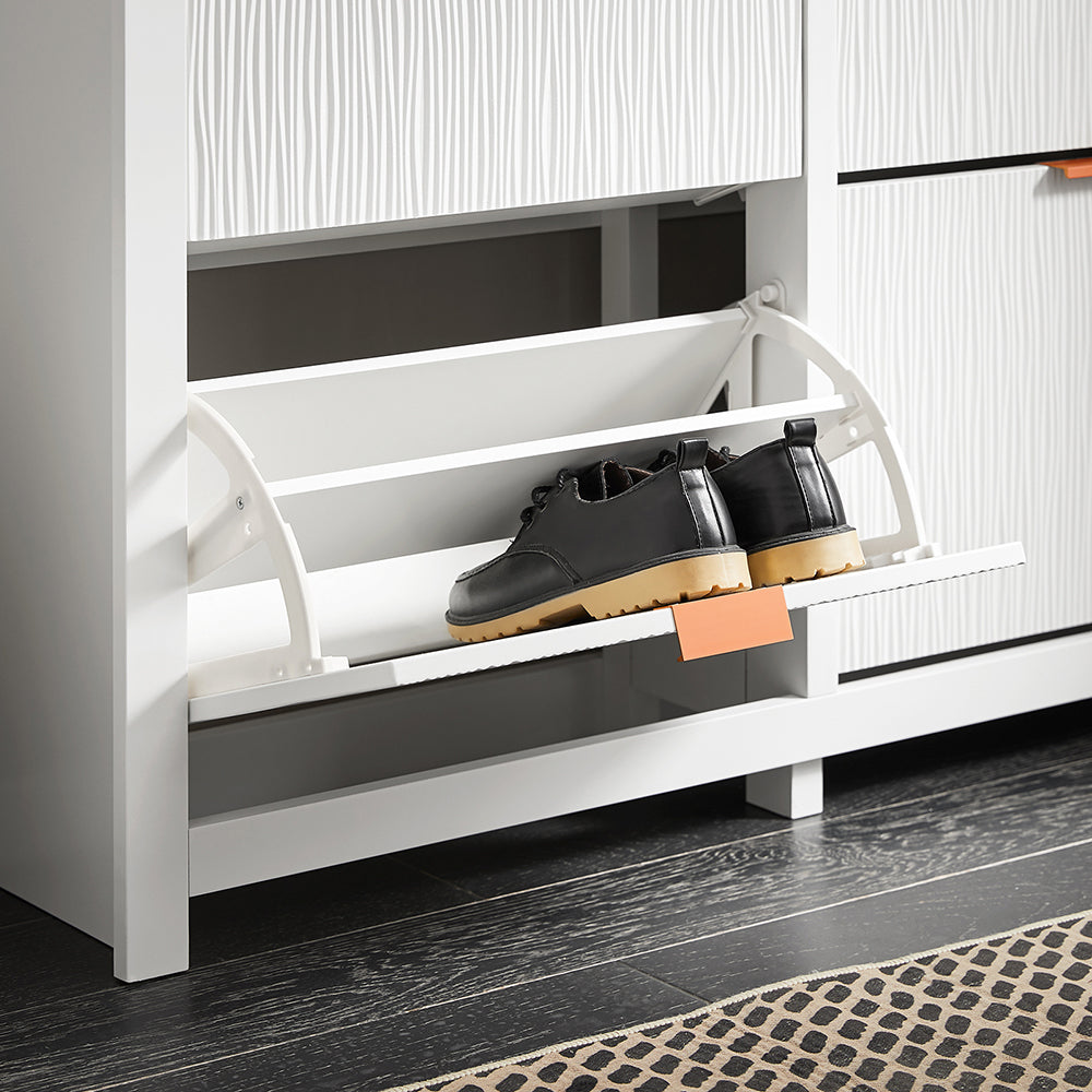 SoBuy FSR186-II-W Meuble à Chaussures à Abattants 4 Niveaux – Rangement Familial pour Entrée – 104x23x82 cm Blanc
