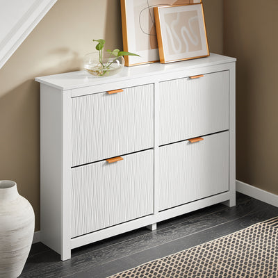 SoBuy FSR186-II-W Meuble à Chaussures à Abattants 4 Niveaux – Rangement Familial pour Entrée – 104x23x82 cm Blanc