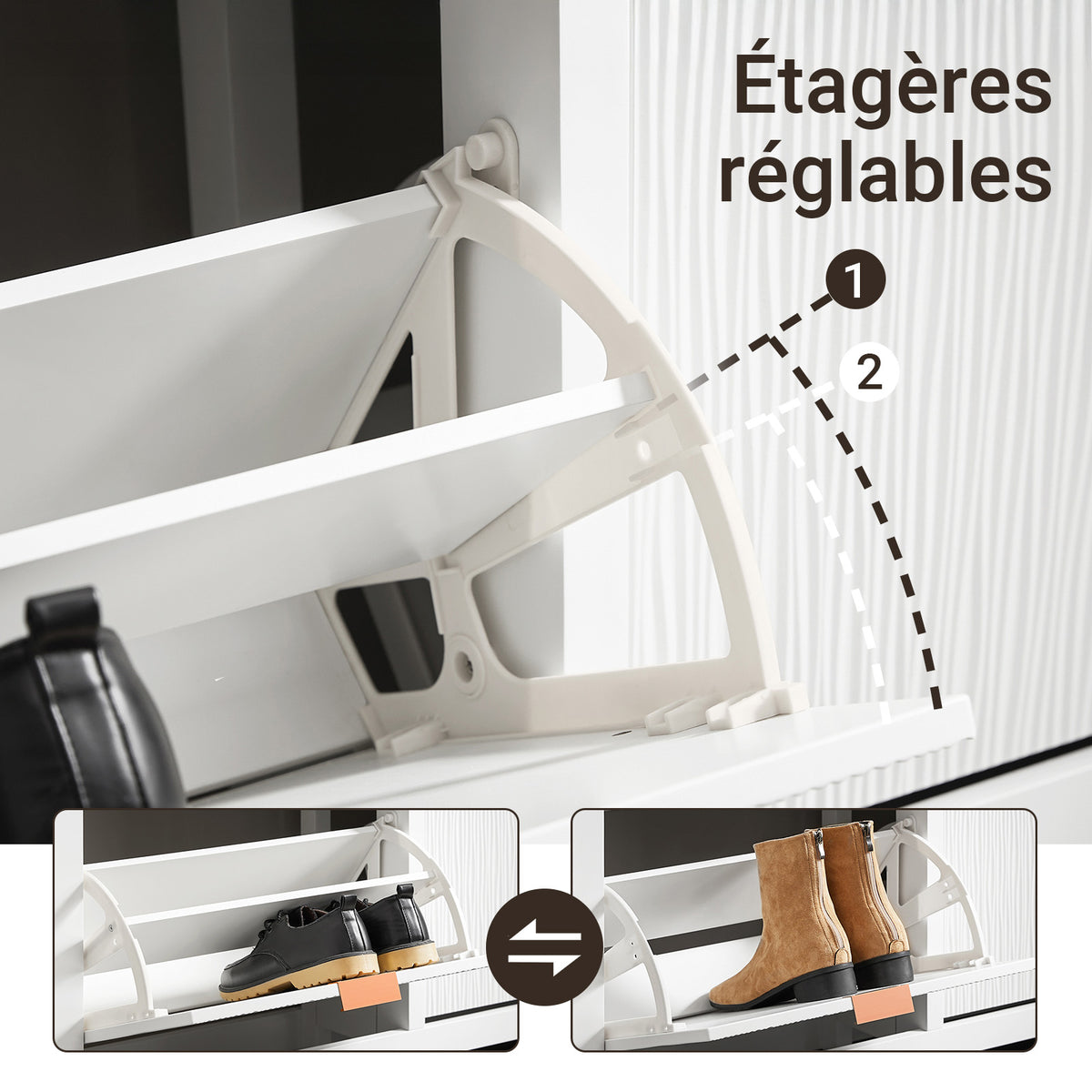 SoBuy FSR186-II-W Meuble à Chaussures à Abattants 4 Niveaux – Rangement Familial pour Entrée – 104x23x82 cm Blanc