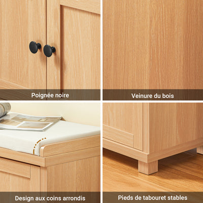 SoBuy FSR188-N Banc à Chaussures avec Coussin – 3 Portes, 4 Compartiments, 10 Paires, 225 kg, 104×35×47 cm, Naturel