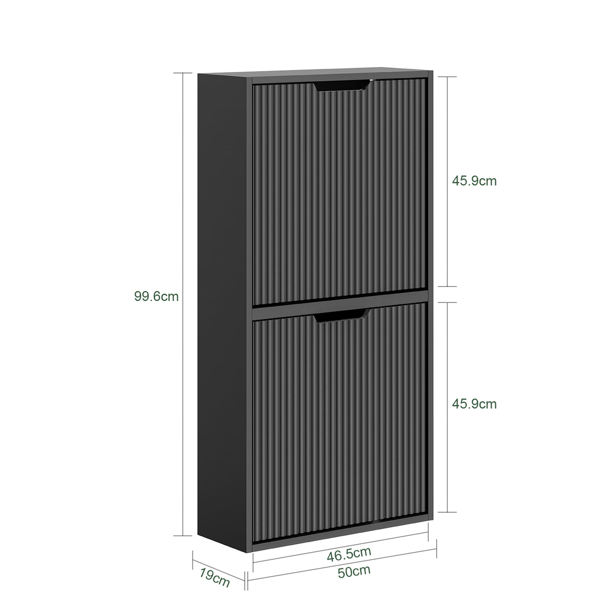 SoBuy FSR204-SCH Meuble à Chaussures Mural 19 cm avec 2 Portes Abattantes et 2 Étagères – Installation Horizontale ou Verticale, Noir, 50×19×100 cm