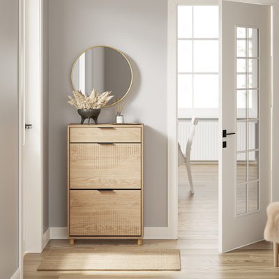 SoBuy FSR212-N Meuble à Chaussures pour Entrée Étroite – 24 cm de Profondeur, Chêne Naturel