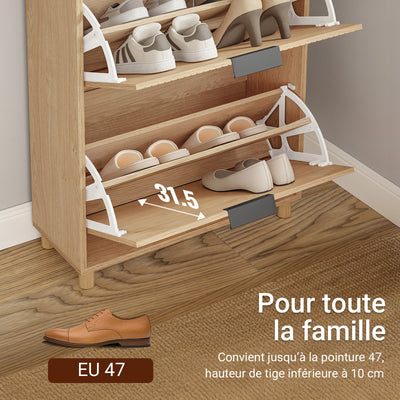 SoBuy FSR212-N Meuble à Chaussures pour Entrée Étroite – 24 cm de Profondeur, Chêne Naturel